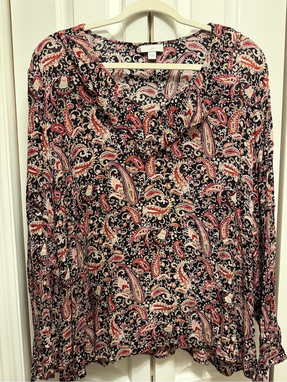 J. Jill Black Paisley Long-Sleeve Blouse with Pink Accents